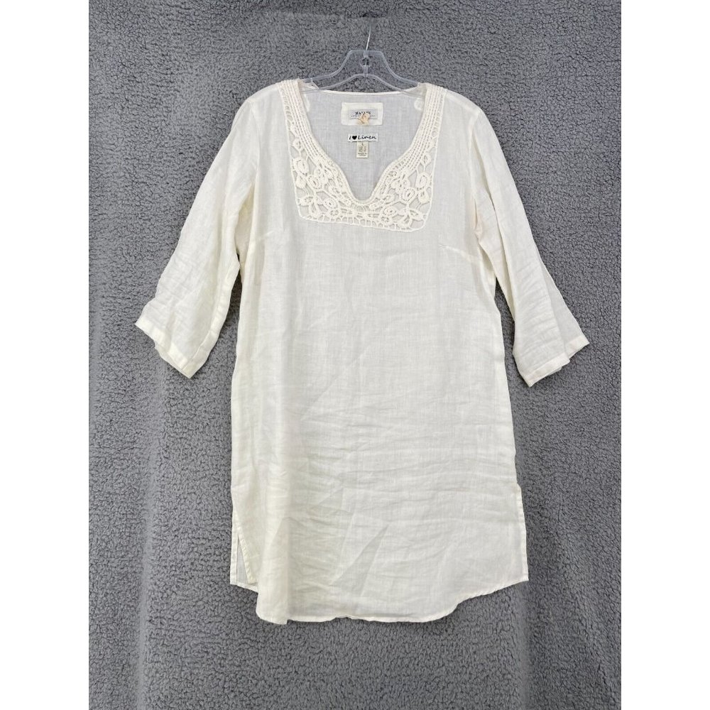 Malvin I Love Linen Womens Size Large 10 Tunic Top 3/4 Sleeve Ivory Gorgeous